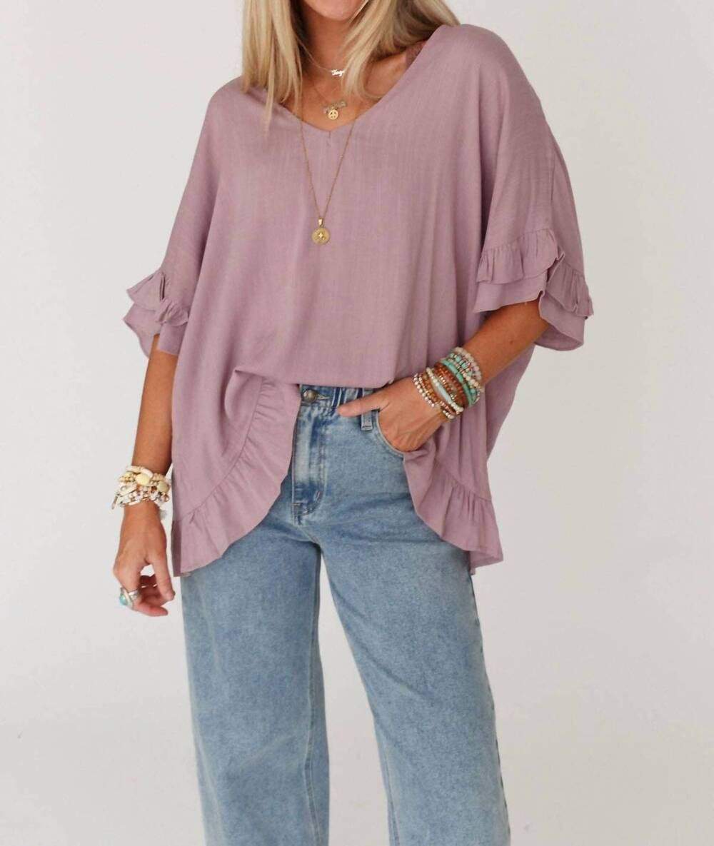 NEW THREE BIRD NEST let me be ruffled top in pale plum